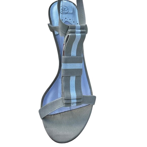 Johnston & Murphy Womens 10M Beige & White Sandals Heels Striped Elastic Straps - Picture 6 of 16